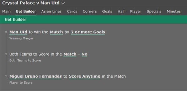 Palace vs Man Utd Bet Builder